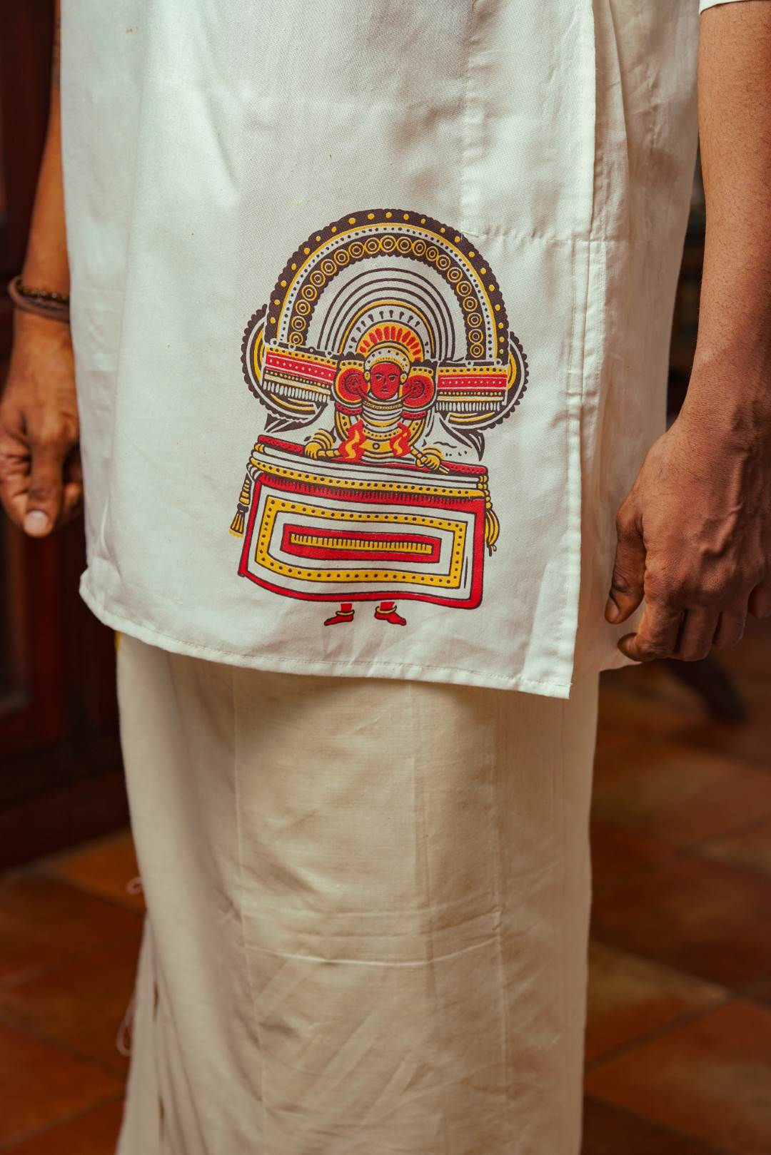 Offwhite Long Kurtha with Theyyam Handblock Print