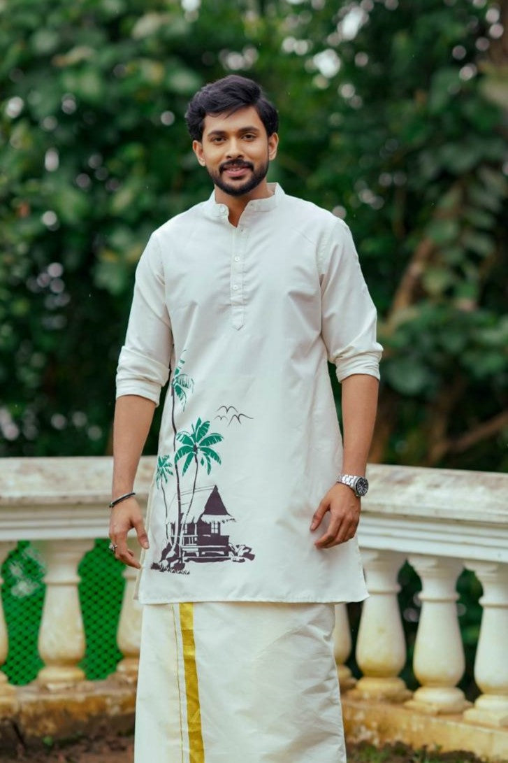 Offwhite Long Kurtha with Handblock Print