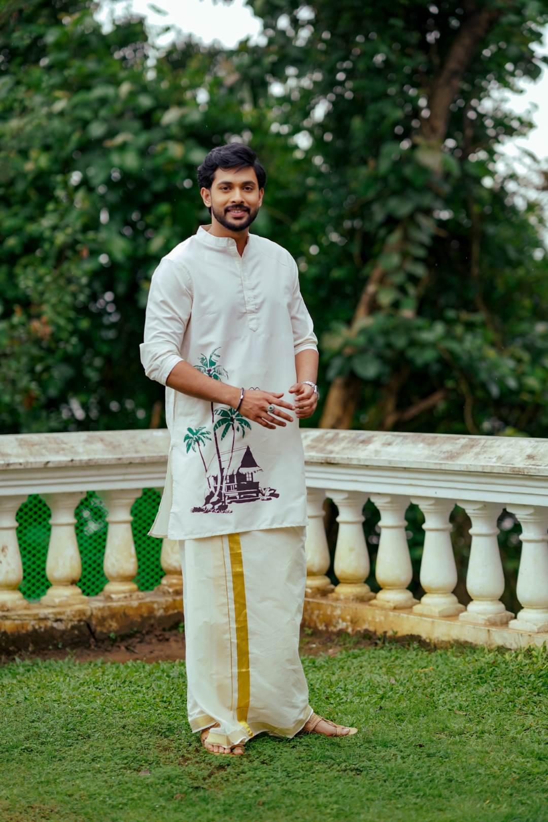 Offwhite Long Kurtha with Handblock Print