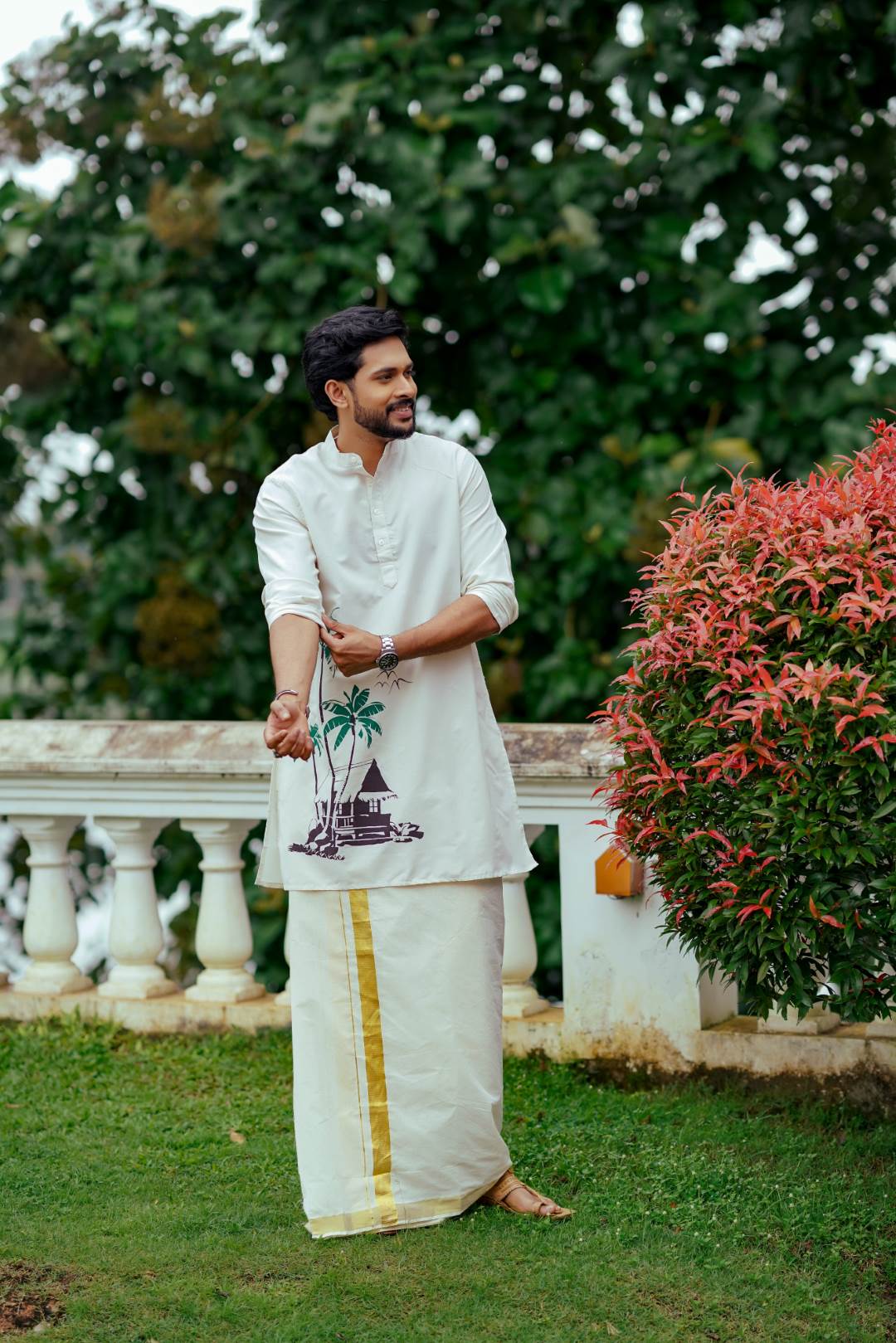 Offwhite Long Kurtha with Handblock Print