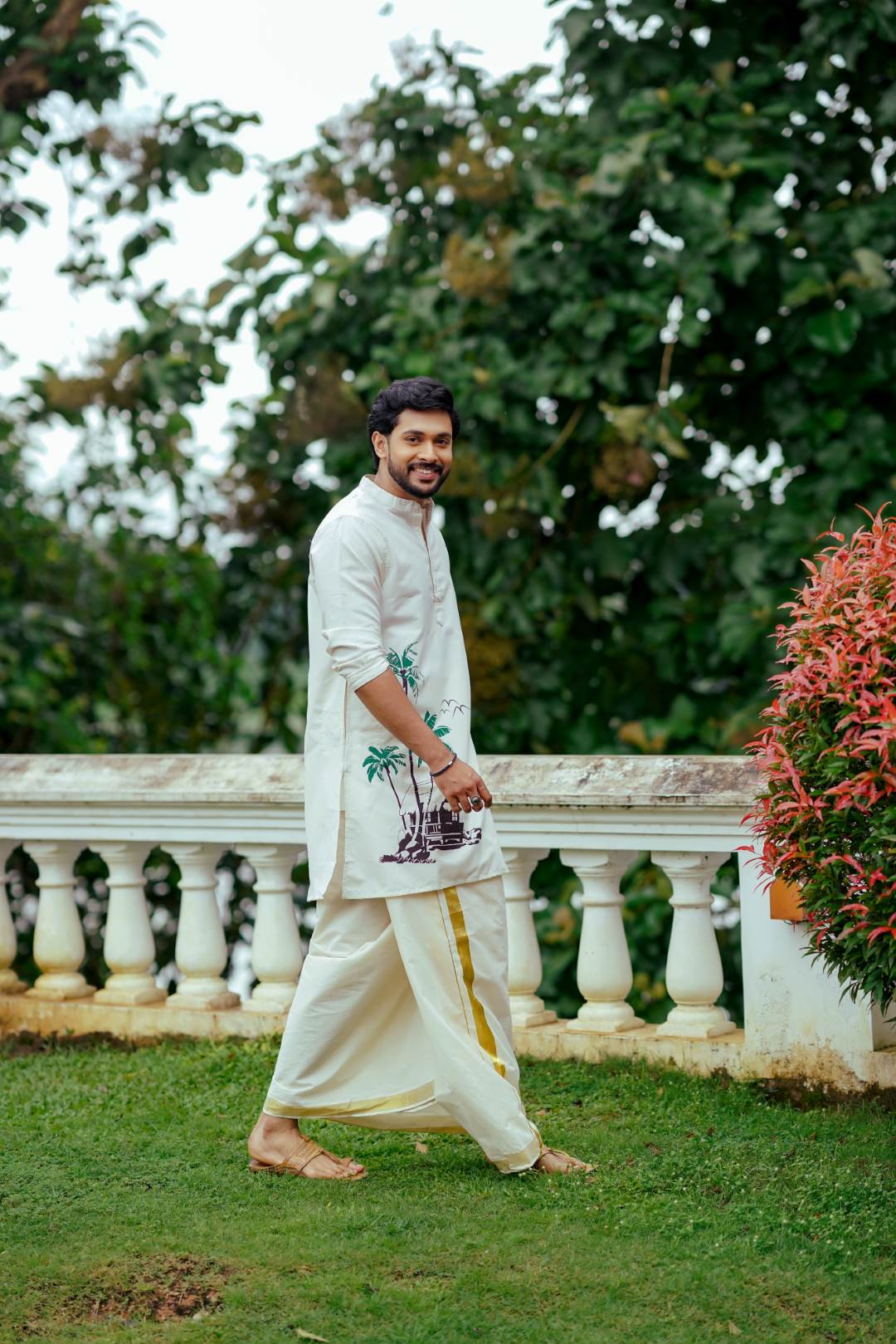 Offwhite Long Kurtha with Handblock Print