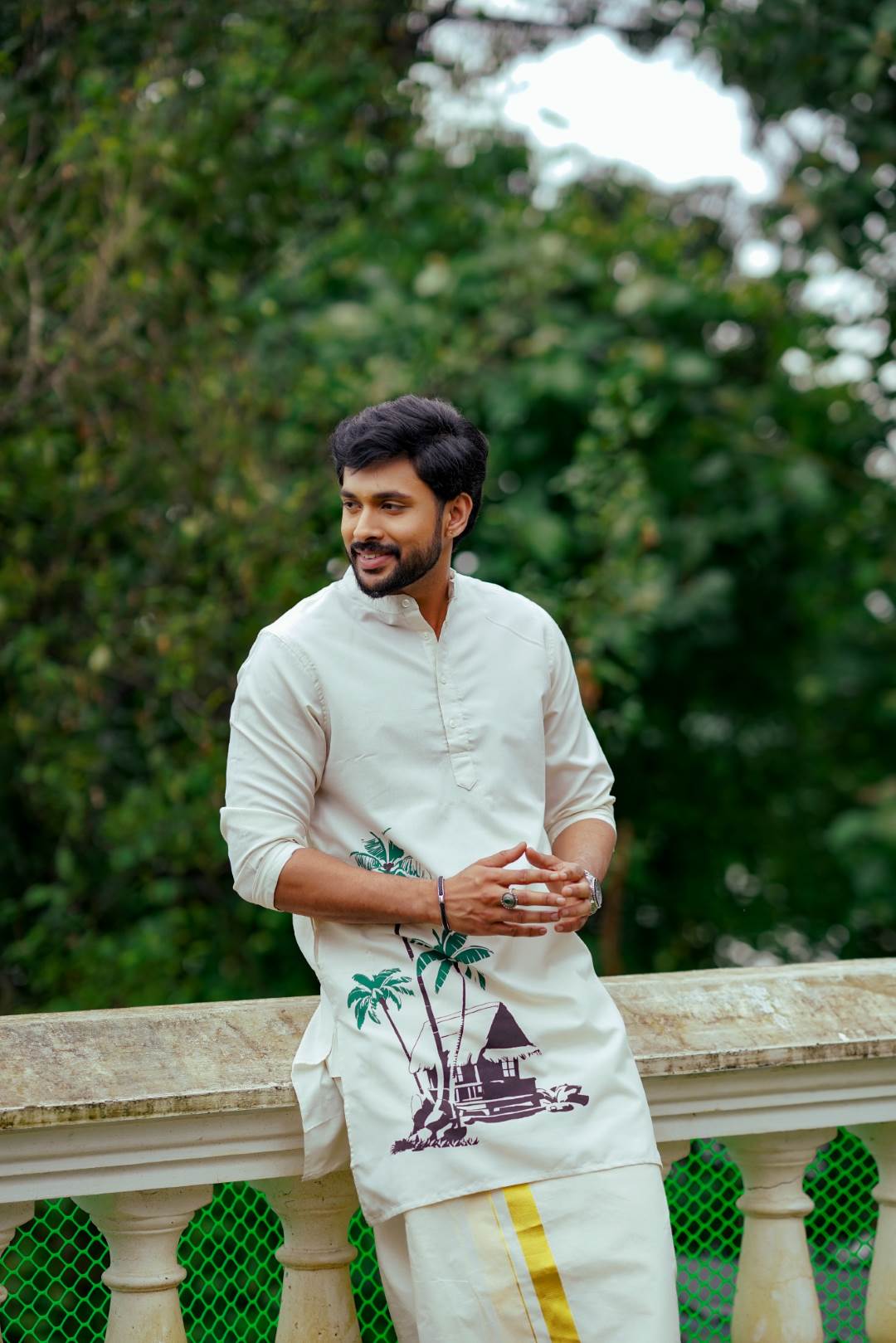 Offwhite Long Kurtha with Handblock Print