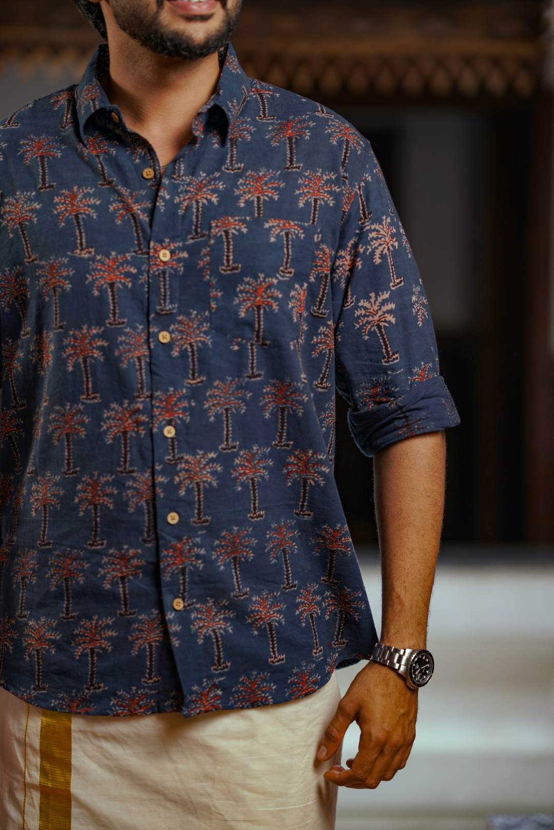 Blue & Red Ajrakh Print Shirt