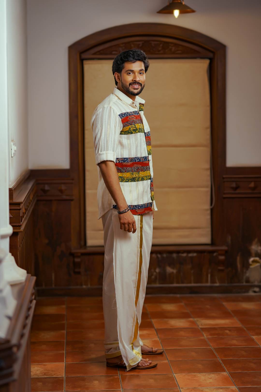 Offwhite Ajrakh Print Patch Shirt