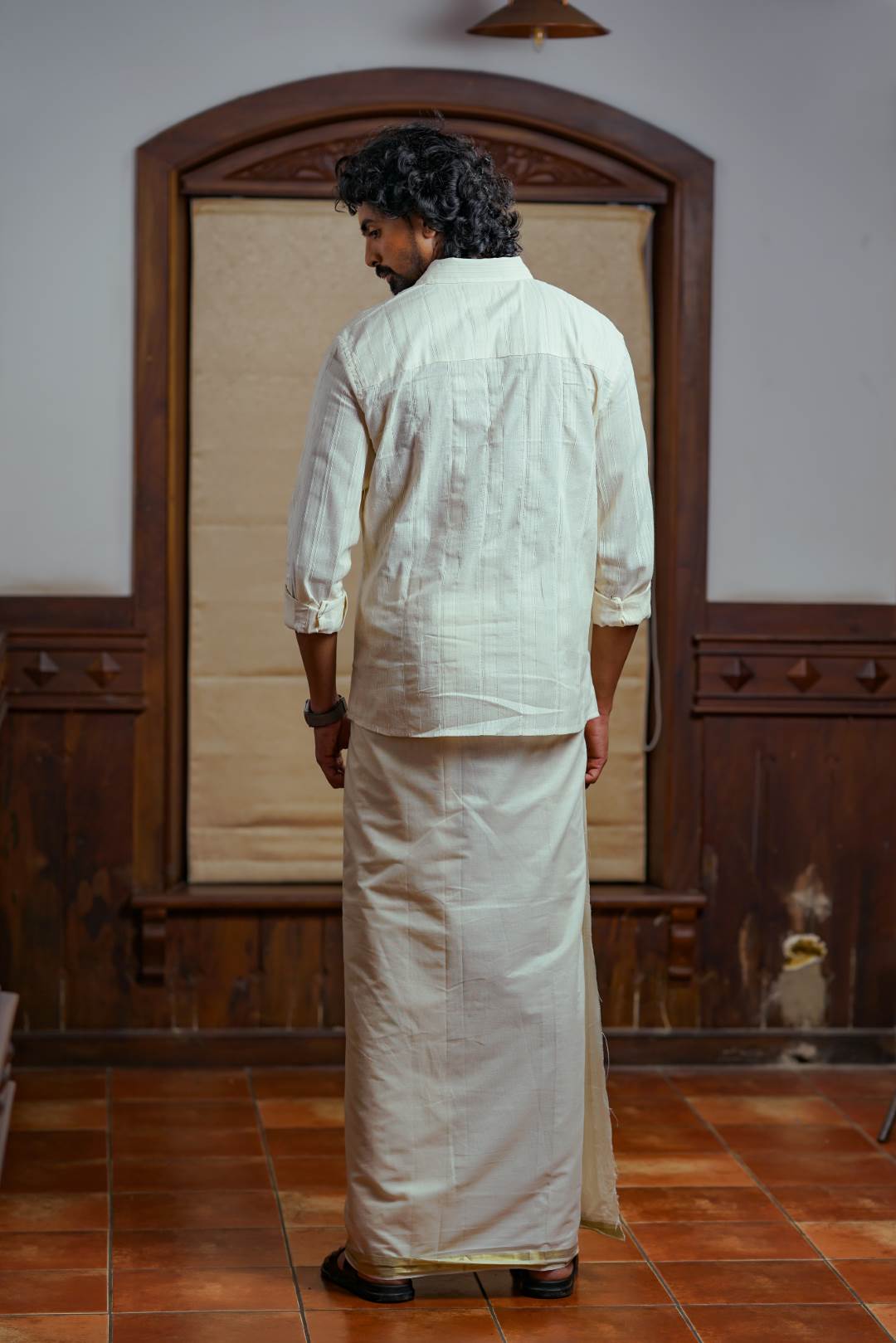 Offwhite Art Form Dhothi with 1 Inch Gloden Border