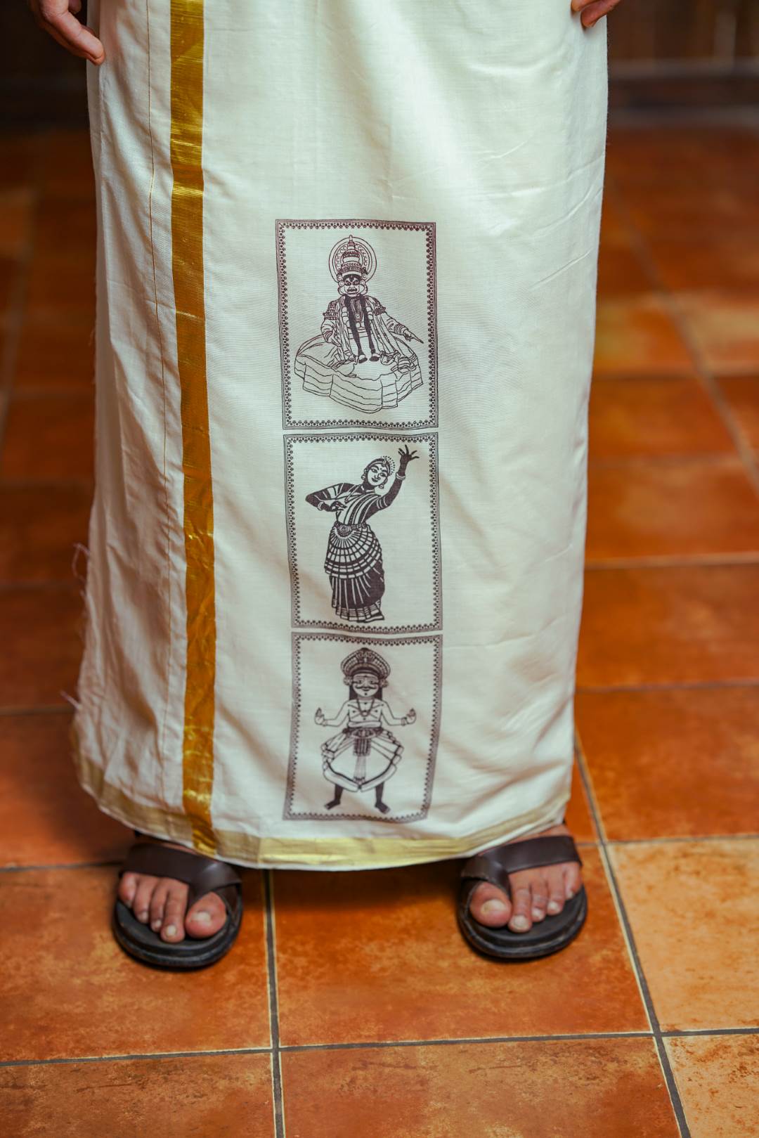 Offwhite Art Form Dhothi with 1 Inch Gloden Border
