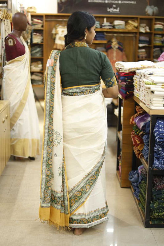 Offwhite Saree with Mango Tree Print