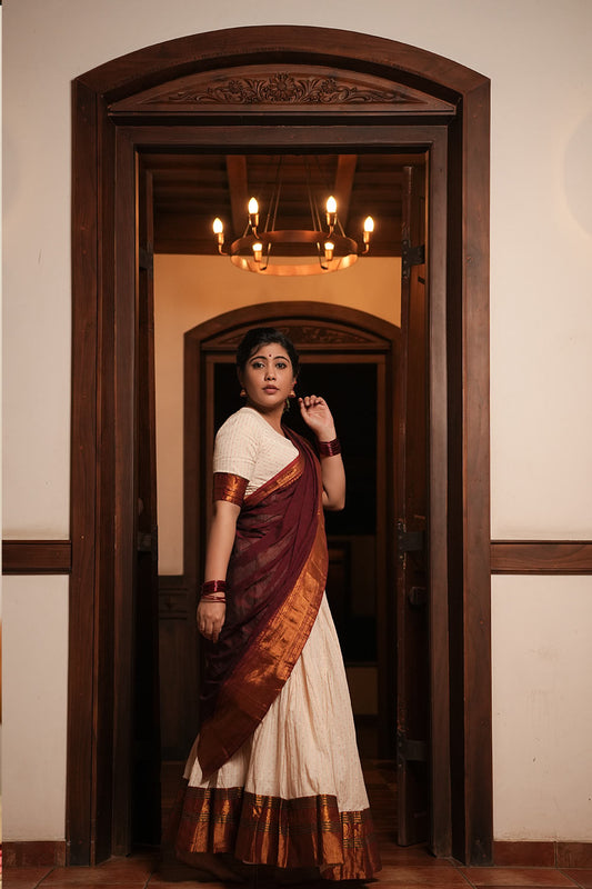 Offwhite Dhavani Set with Narayanpet border