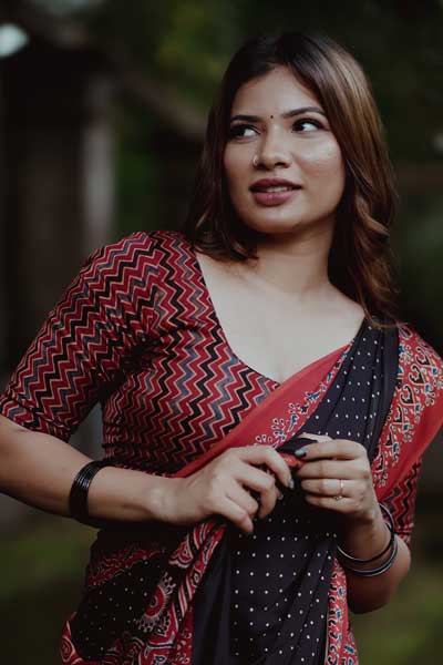 Red Ajrakh Zig-Zag Modal Silk Blouse
