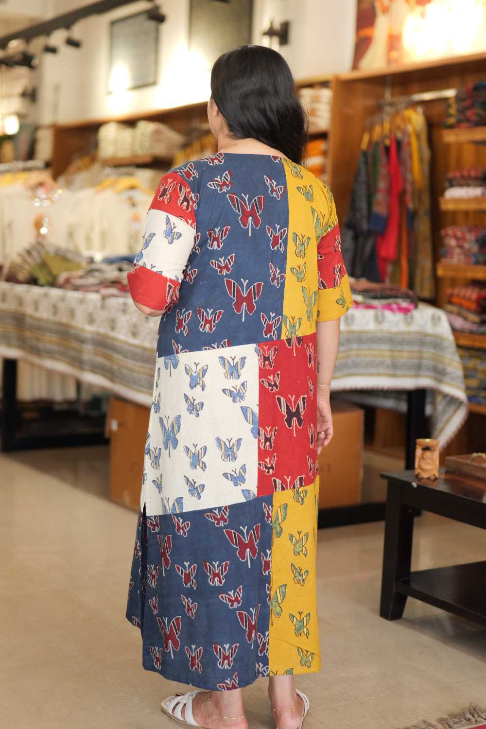 Ajrakh Butterfly Printed Patch work Dress