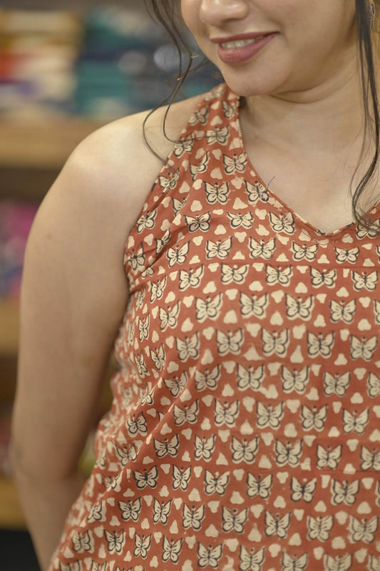 Butterfly Print Halterneck Short Kurti