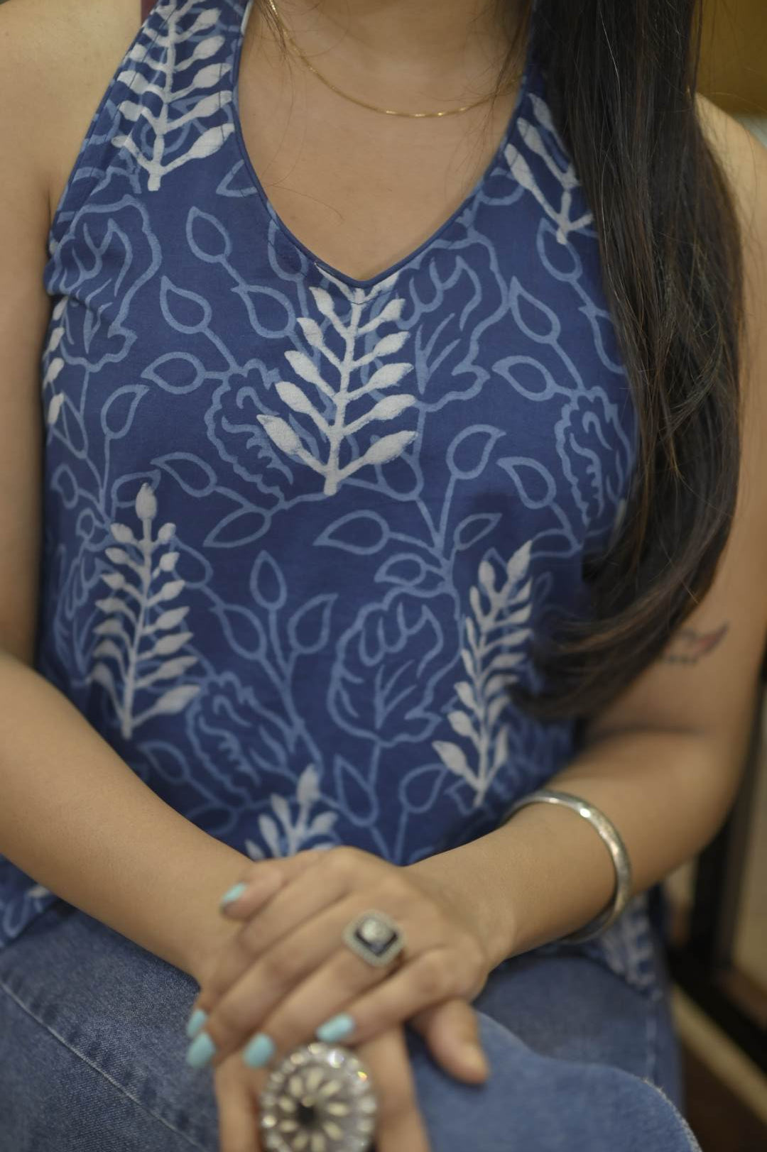 Indigo Halter Neck Short Kurti