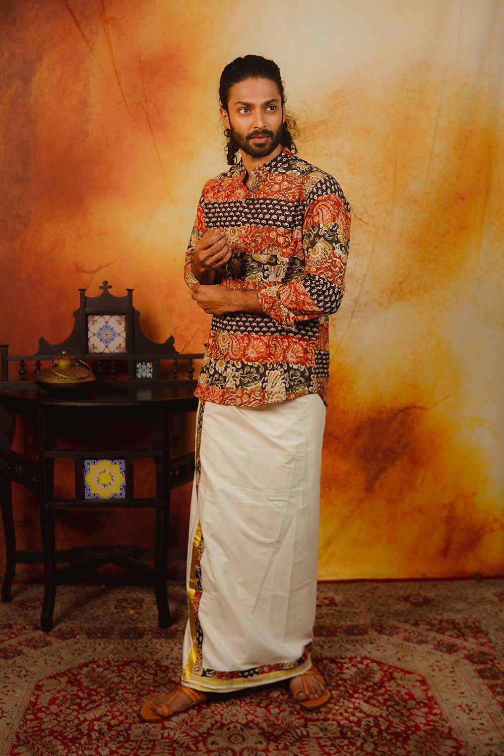 Red & Black Kalamkari Full Sleeve Shirt