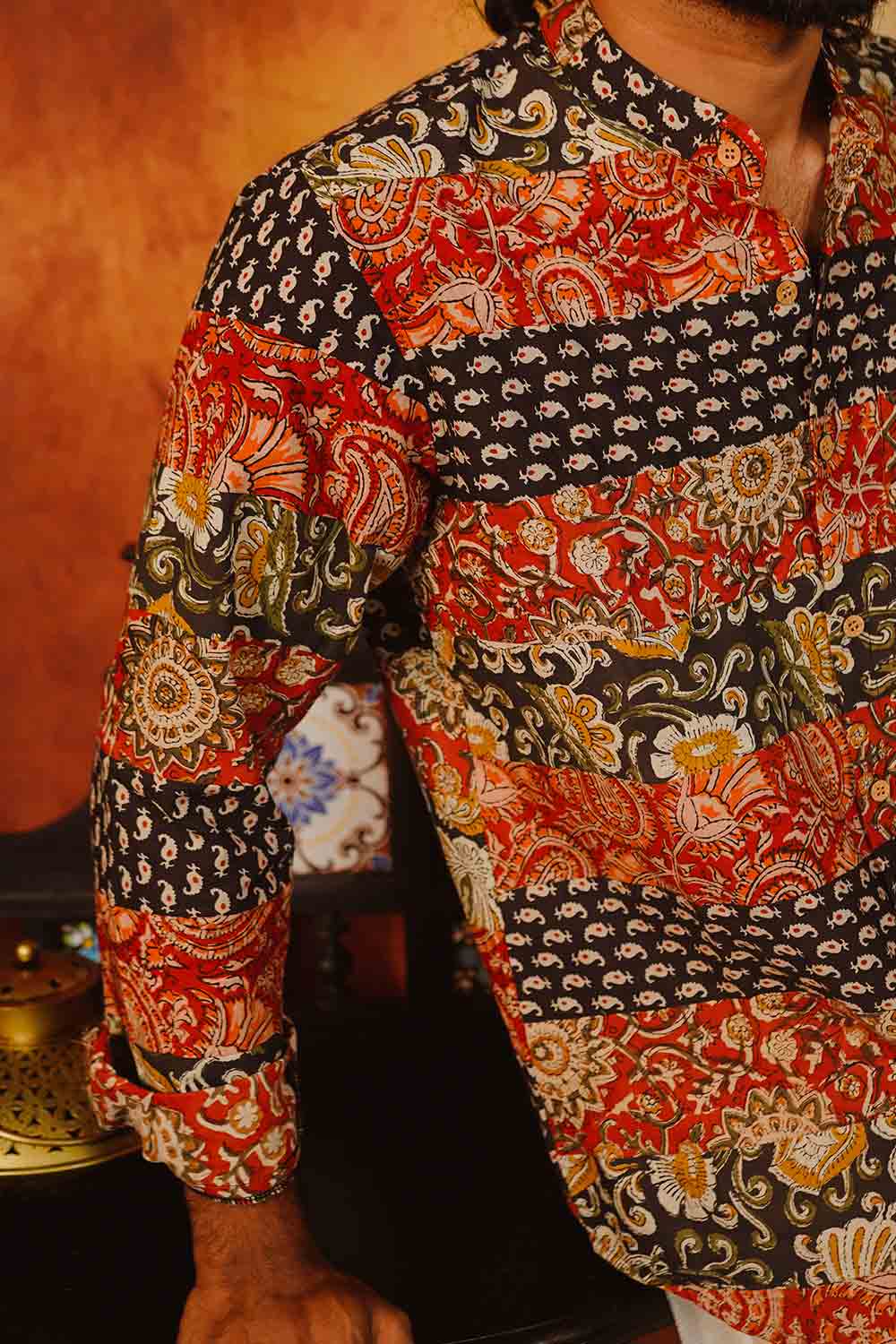 Red & Black Kalamkari Full Sleeve Shirt