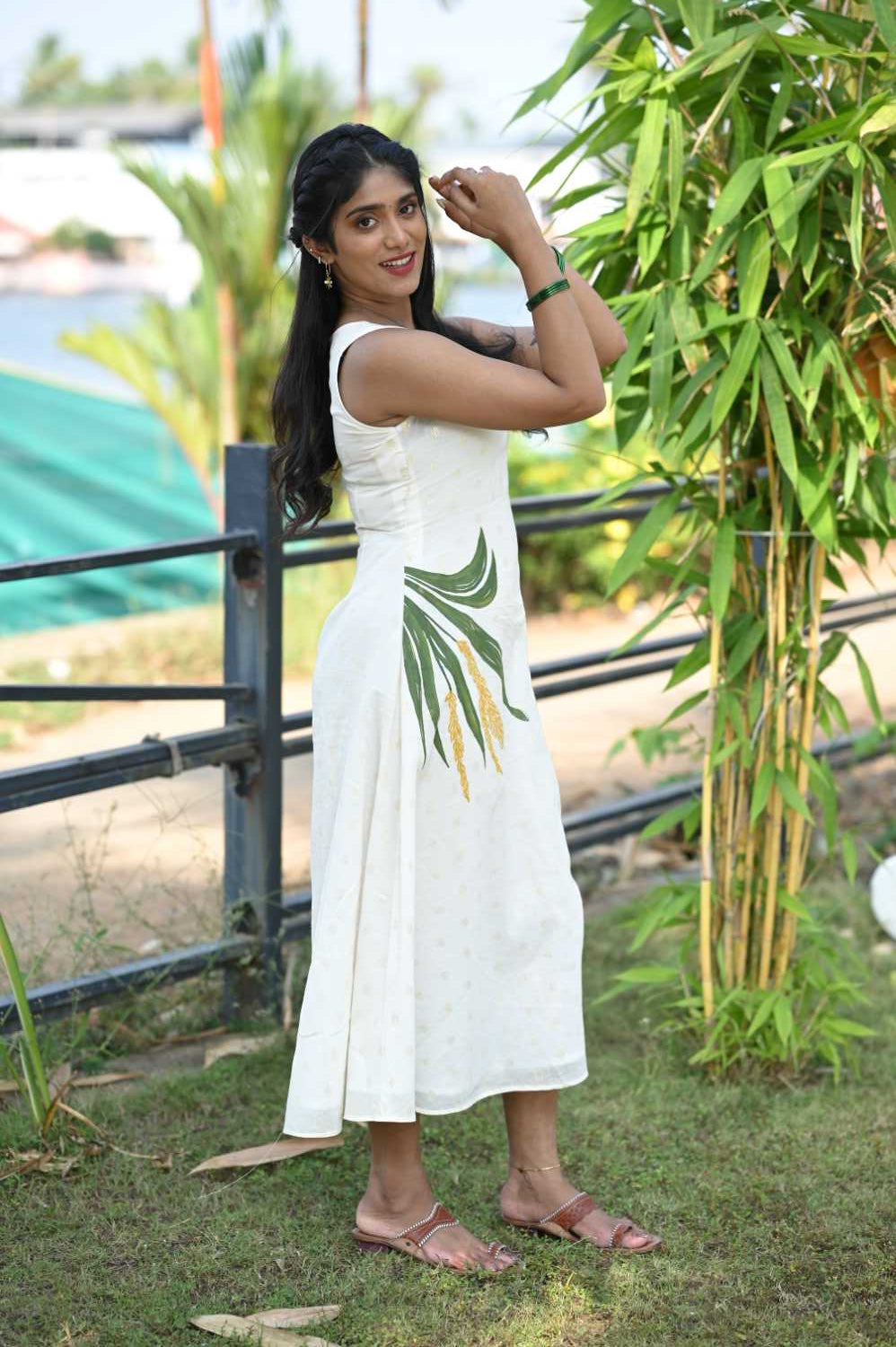 Nelkathir Handpainted Offwhite Aline Kurti