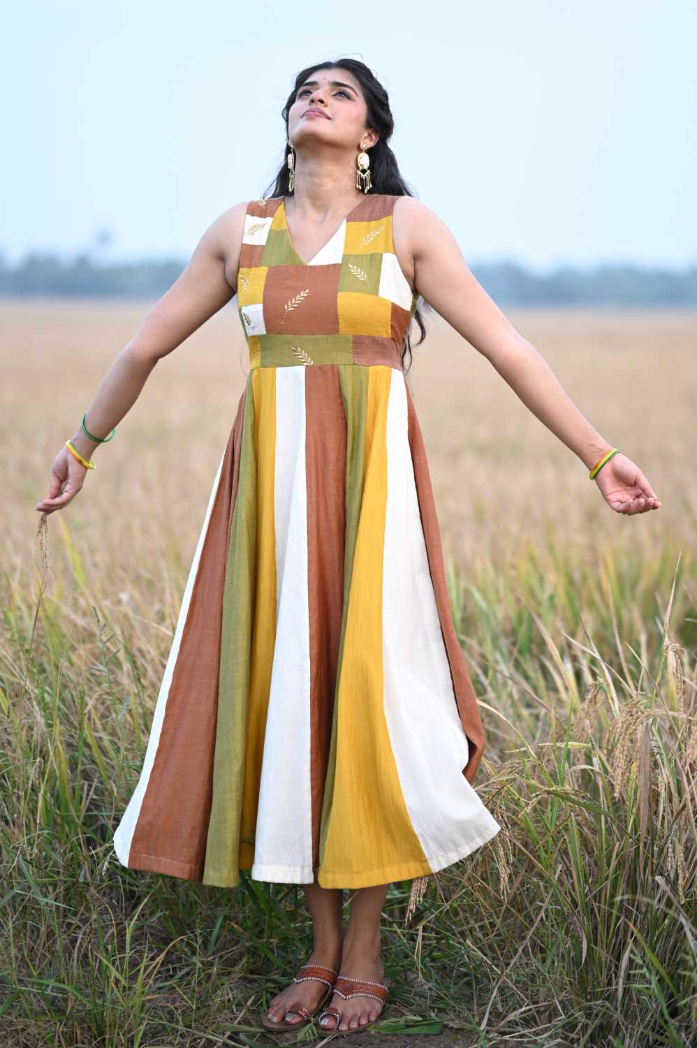 Harvest Theme Anarkali with Golden Nelkathir Embroidery