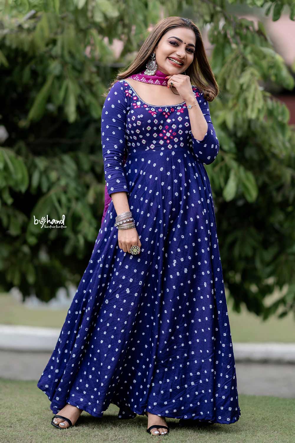 Purple Bandhani Flaired Anarkali