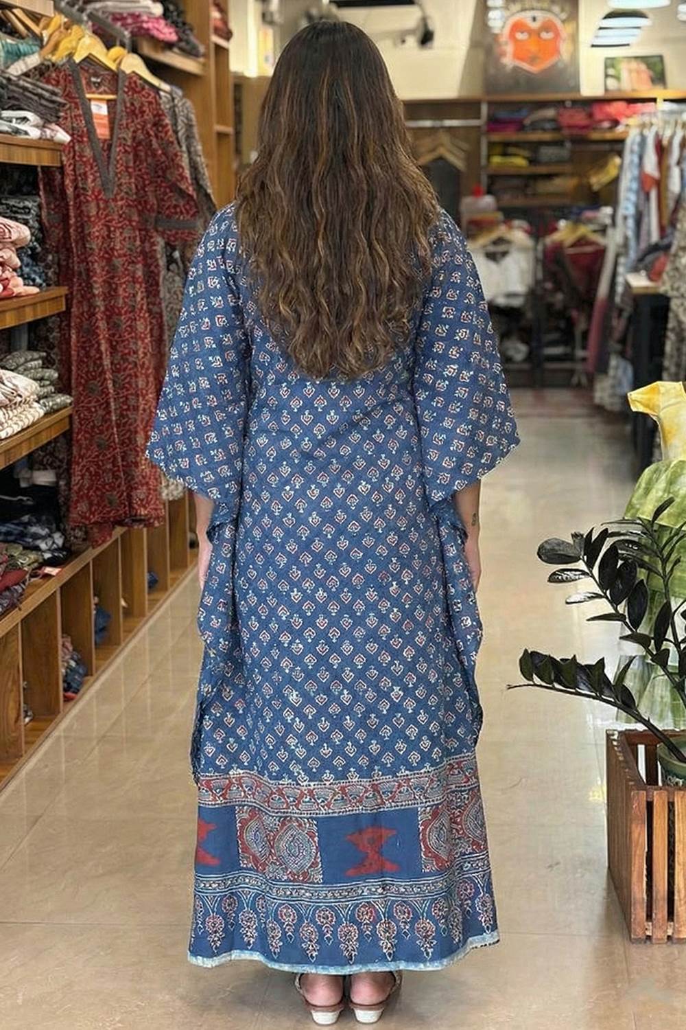 Blue Kaftan with Small Floral Print