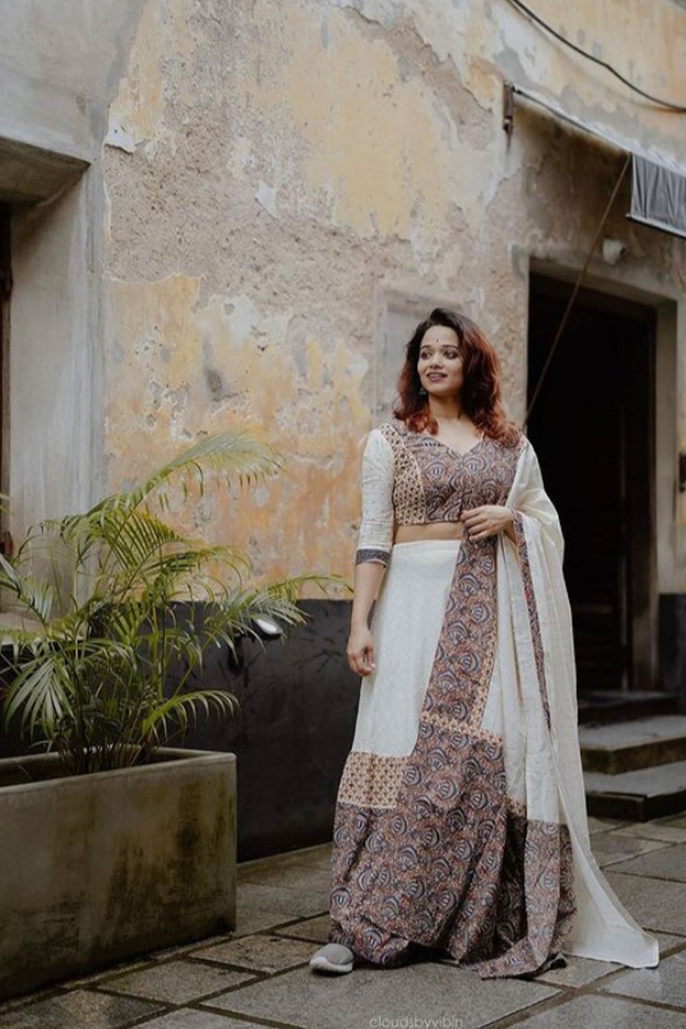 Offwhite Check lurex & Sanganeri Dhavani Set