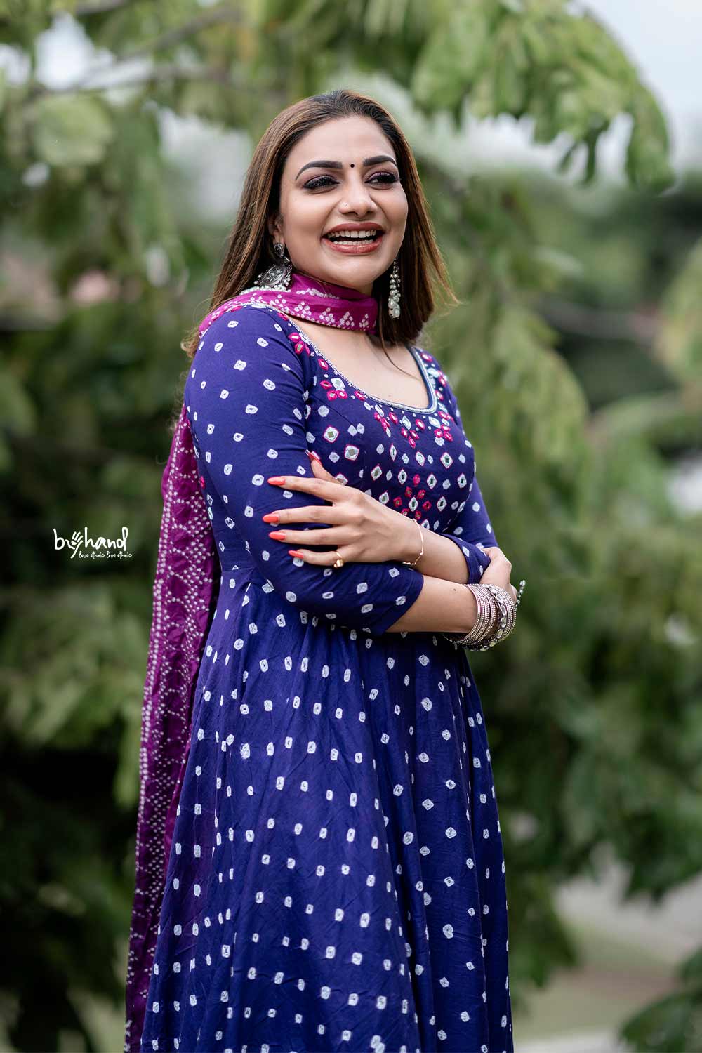 Purple Bandhani Flaired Anarkali