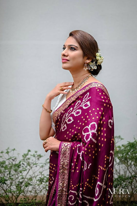 Modal Bandhini Purple Saree