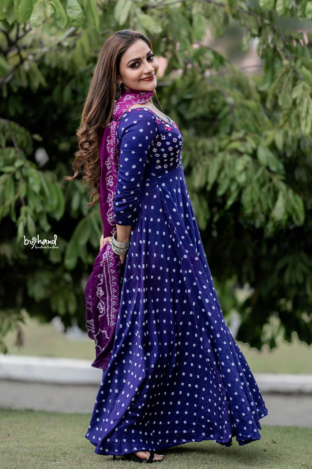 Purple Bandhani Flaired Anarkali