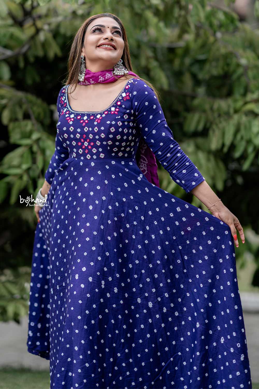 Purple Bandhani Flaired Anarkali