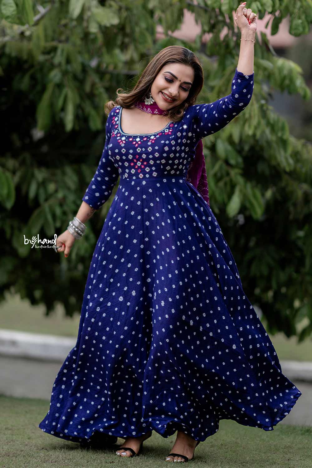 Purple Bandhani Flaired Anarkali