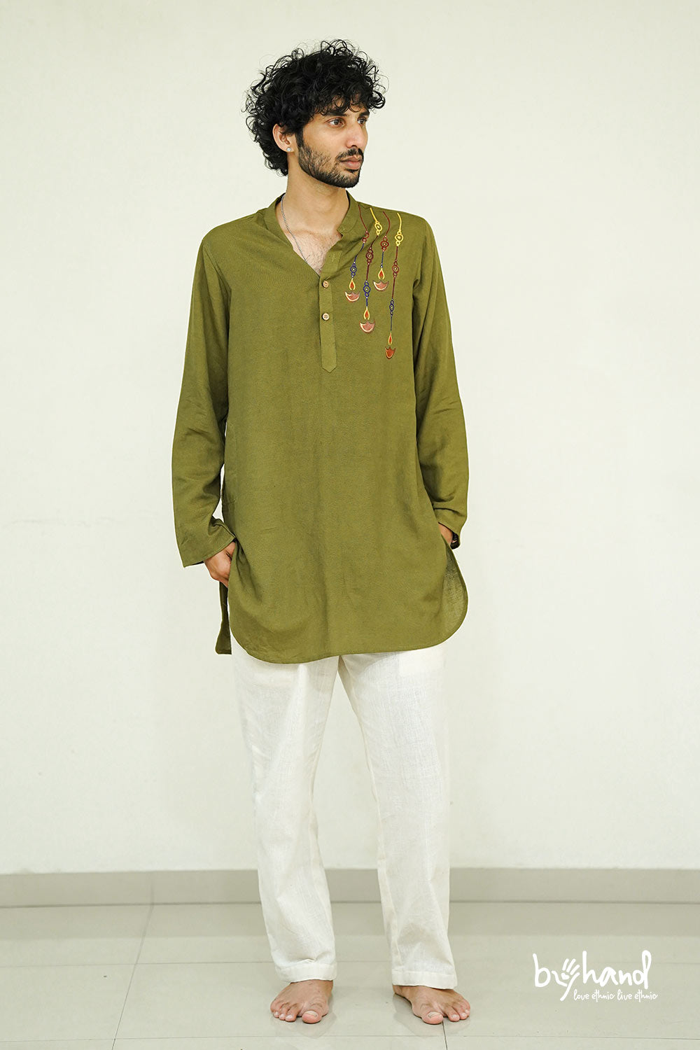 Olive Green Diya Handpainted kurta