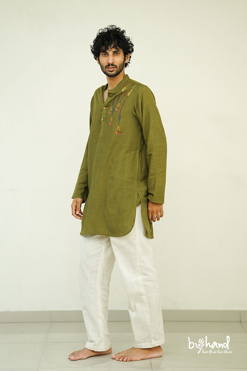 Olive Green Diya Handpainted kurta