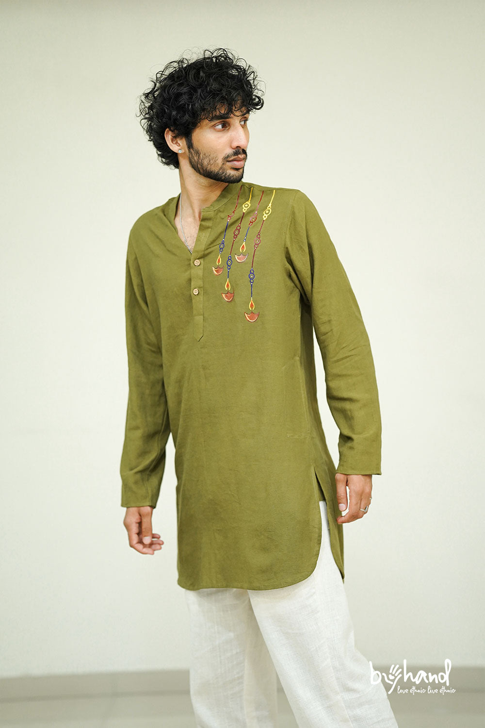 Olive Green Diya Handpainted kurta