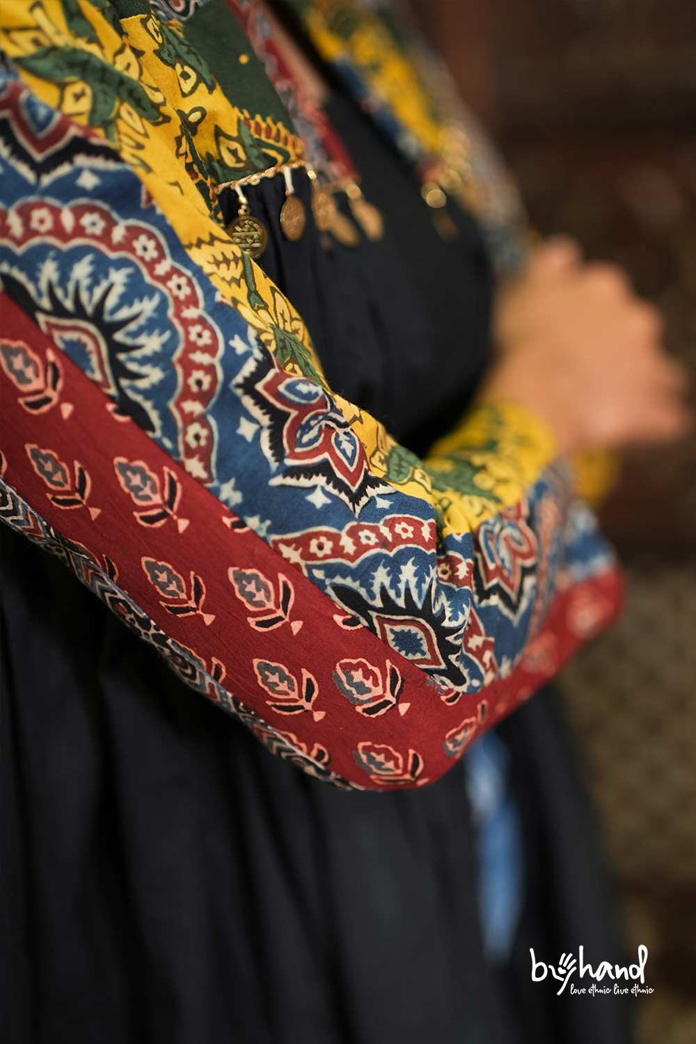 Black Ajrakh Patch Gathered Jacket
