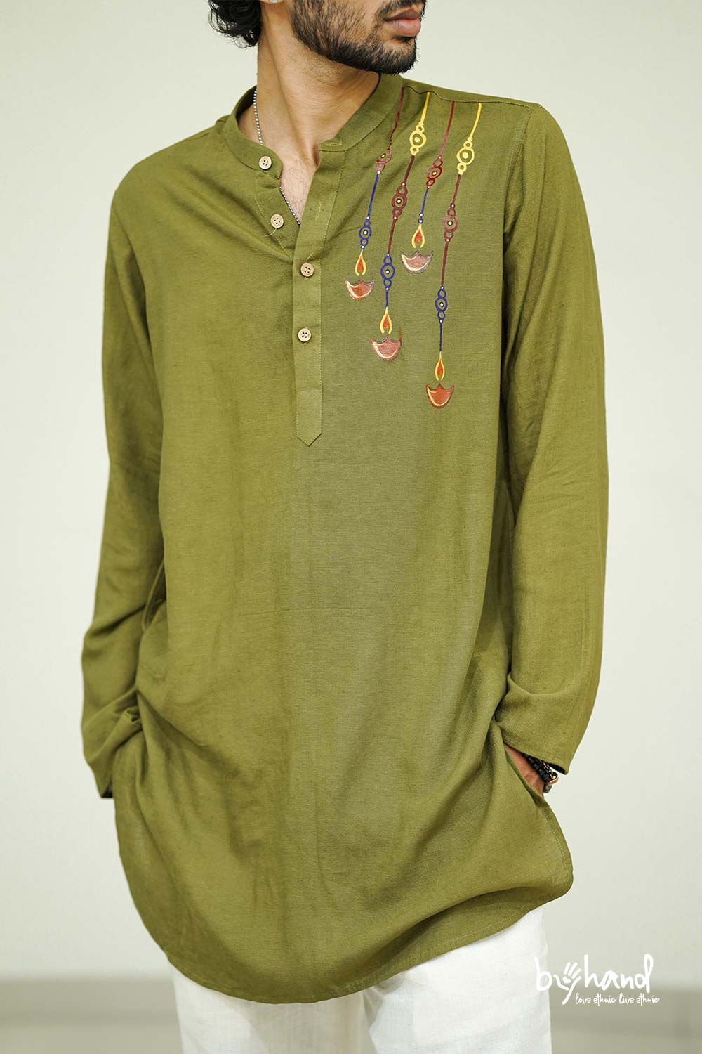 Olive Green Diya Handpainted kurta