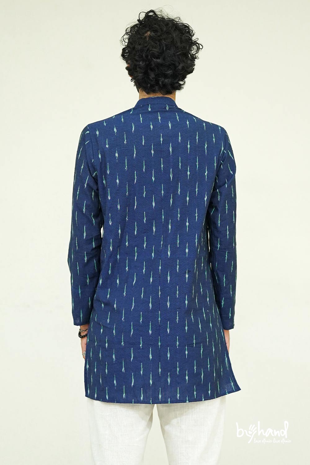Ikath Long Kurta With Green Stichline Yoke