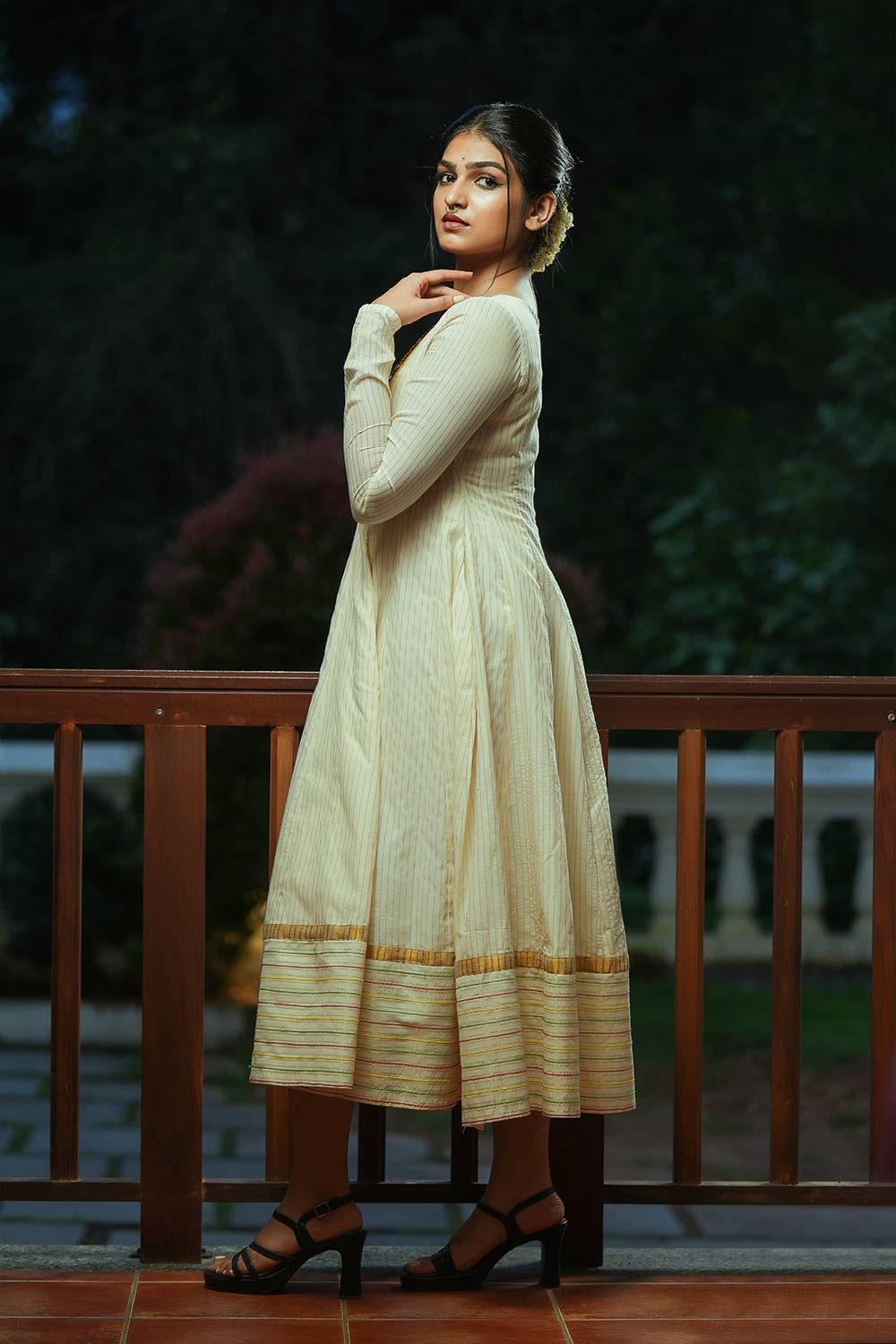 Off-white Cut Anarkali With Embroidery and Mirror Work Yoke