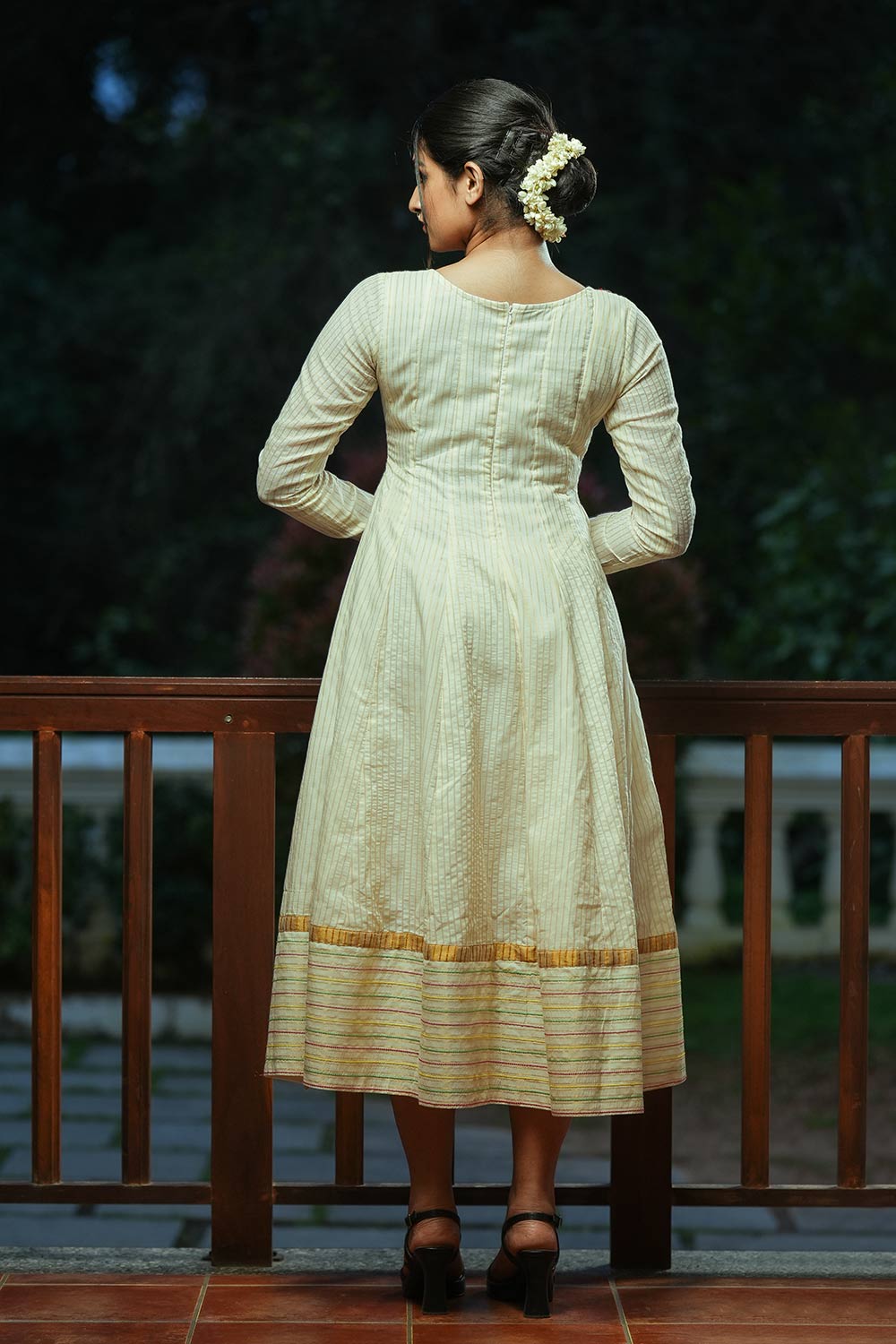 Off-white Cut Anarkali With Embroidery and Mirror Work Yoke