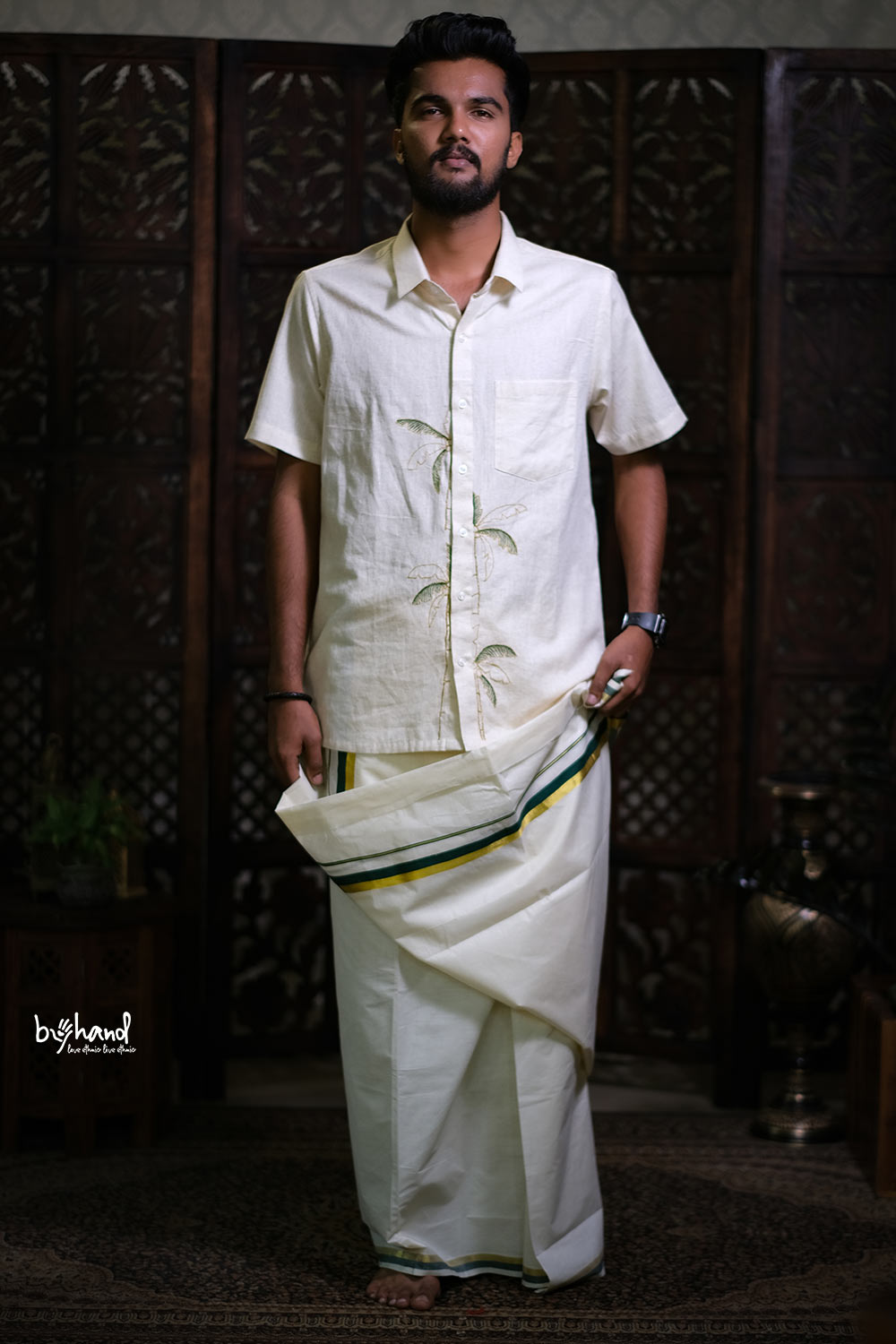 Half Sleeve Shirt With Coconut Tree Embroidery