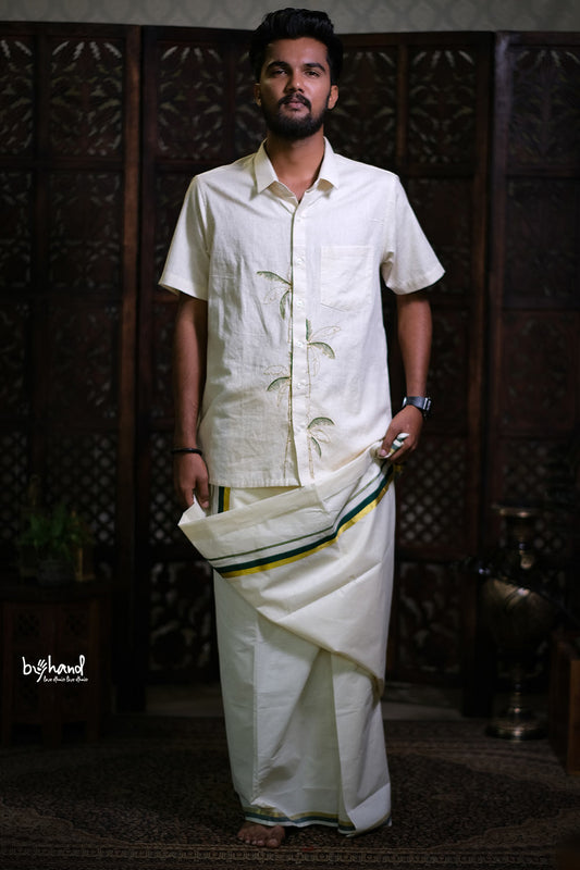 Half Sleeve Shirt With Coconut Tree Embroidery