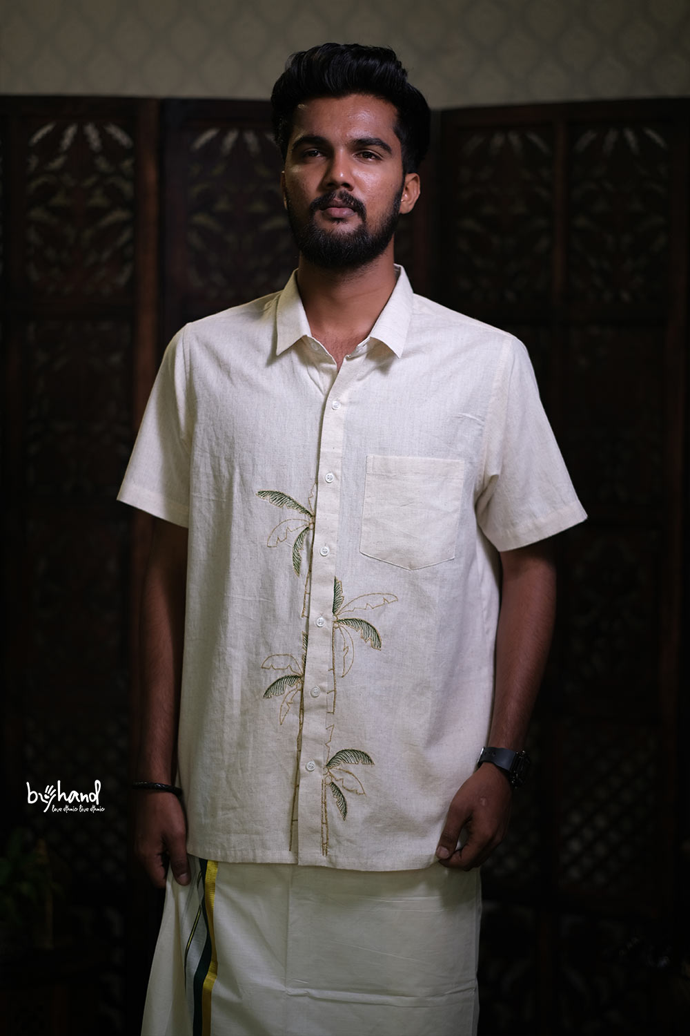 Half Sleeve Shirt With Coconut Tree Embroidery
