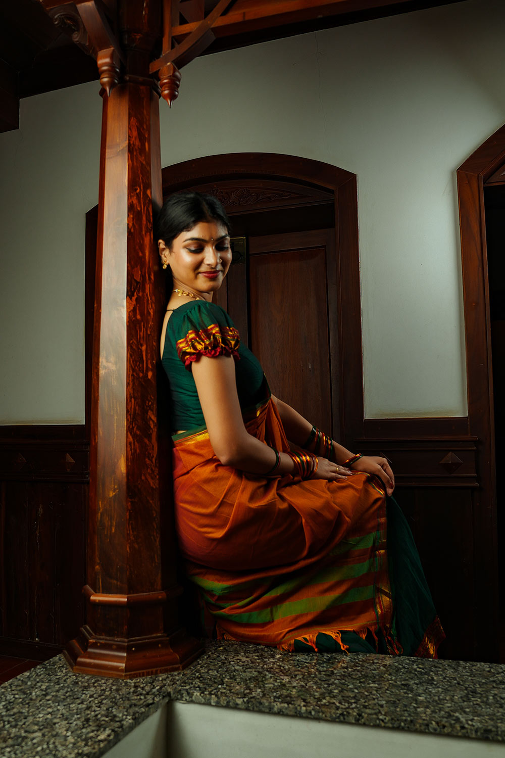 Green Dhavani With Yellow Dupatta