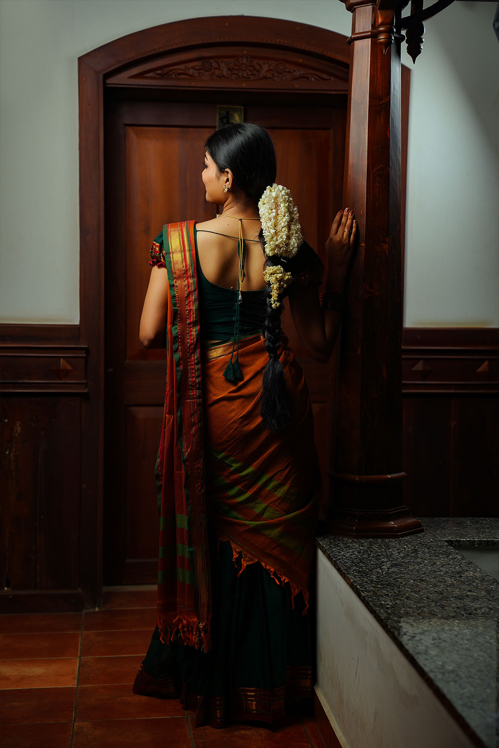 Green Dhavani With Yellow Dupatta
