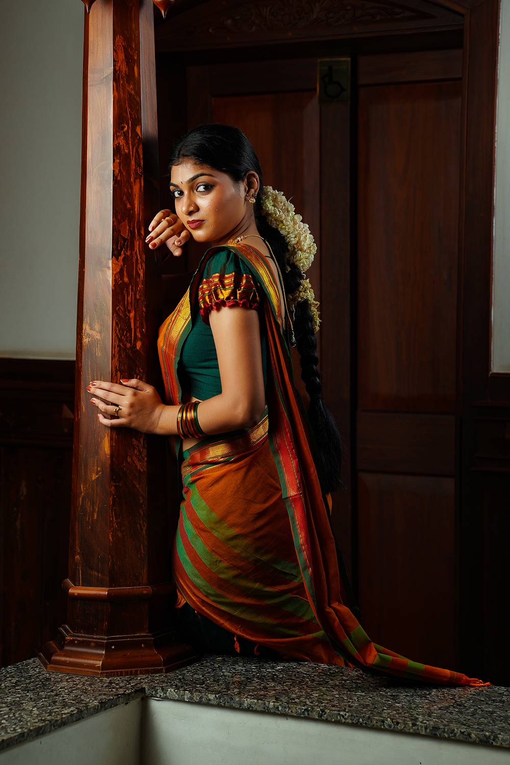 Green Dhavani With Yellow Dupatta