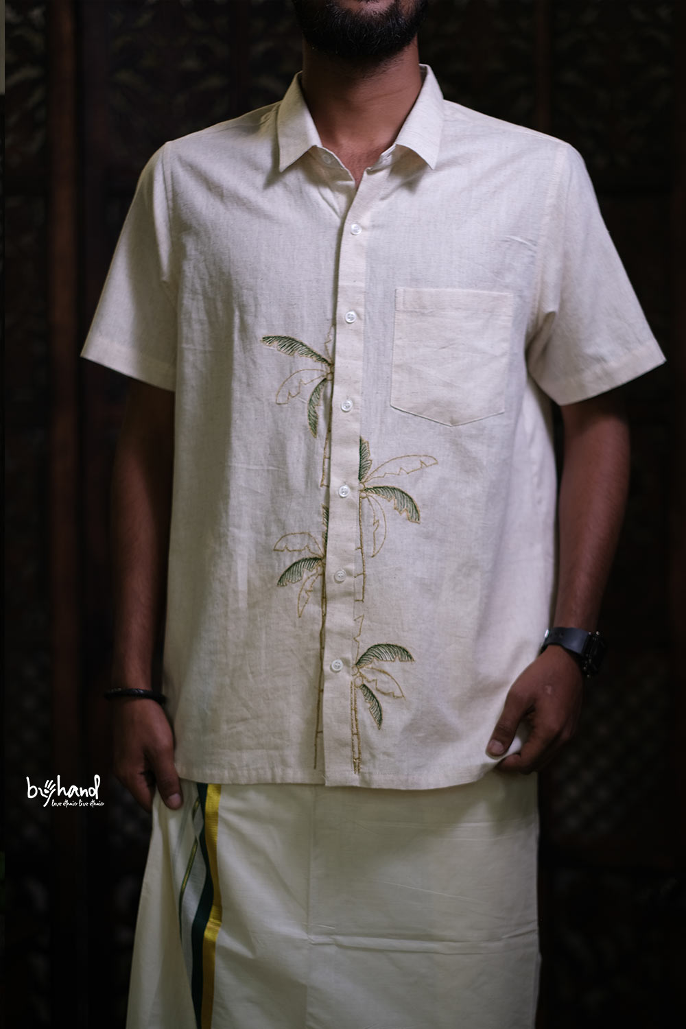 Half Sleeve Shirt With Coconut Tree Embroidery