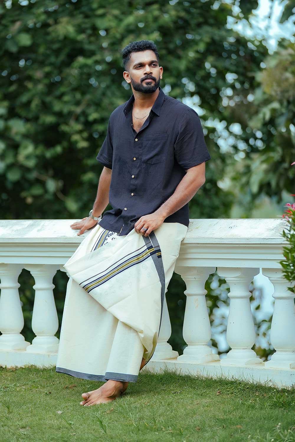 Black Base Ajrakh Plain Half Sleeve Shirt