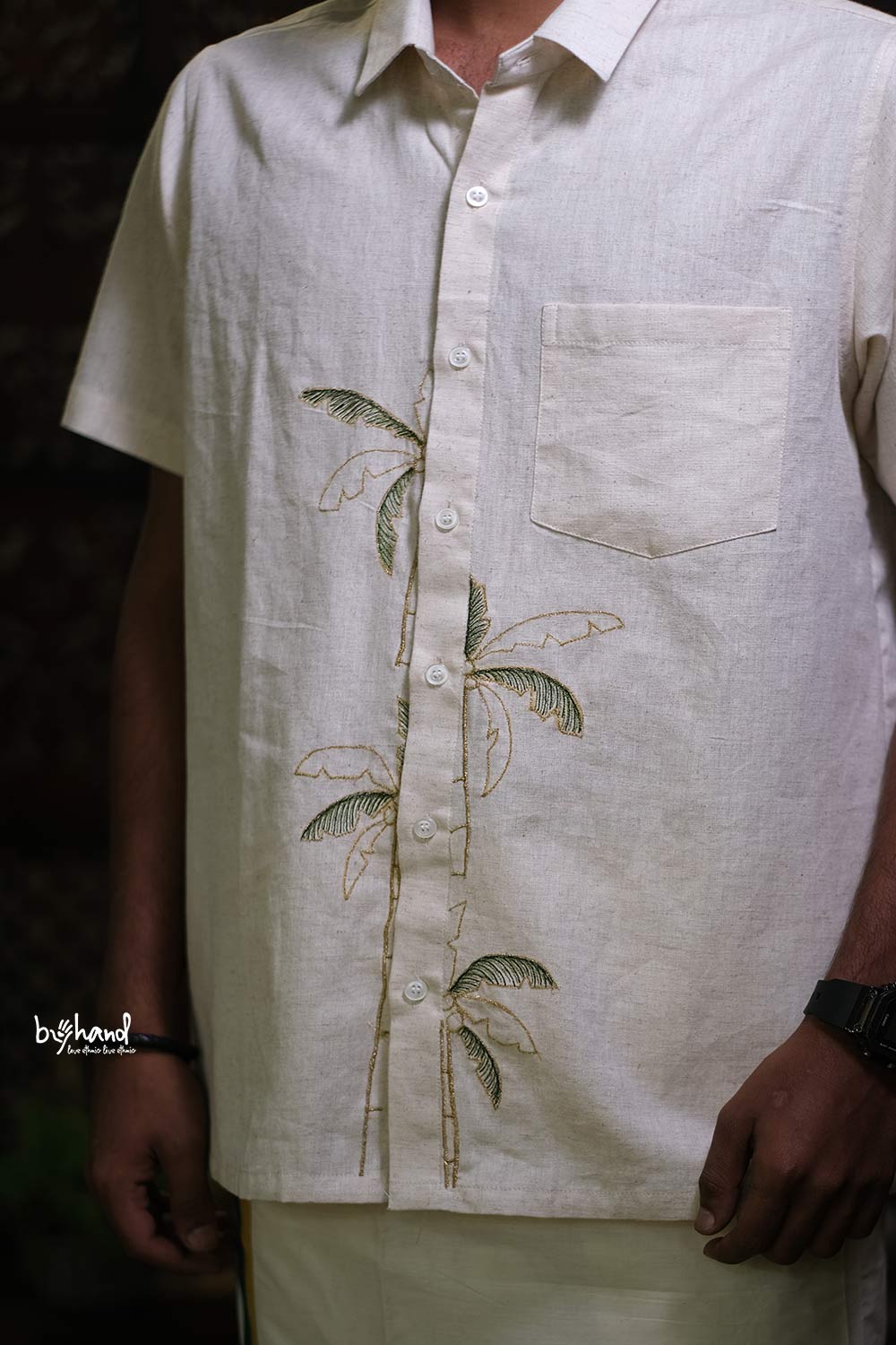 Half Sleeve Shirt With Coconut Tree Embroidery