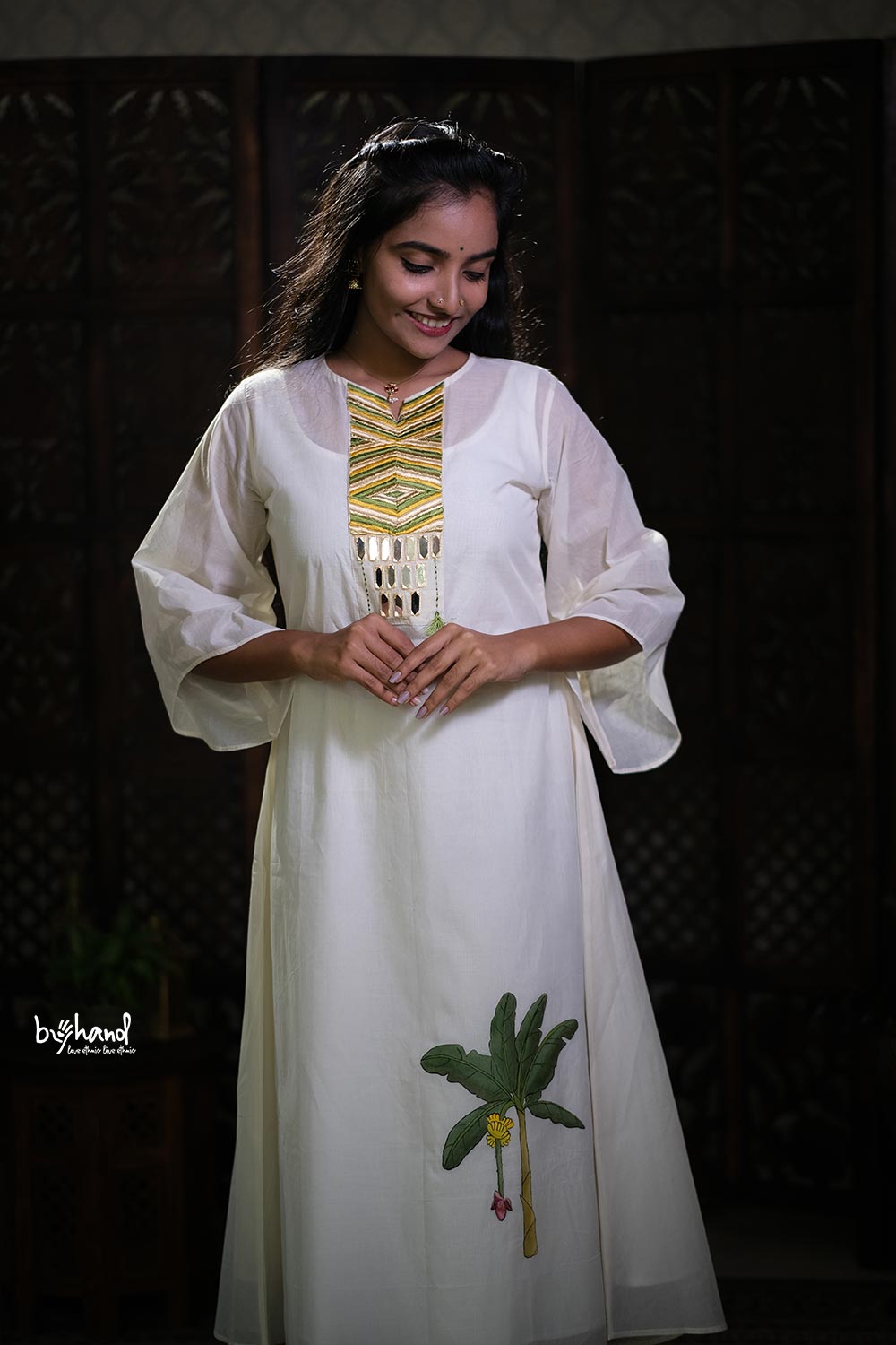 Banana Print handpainted Aline Kurthi