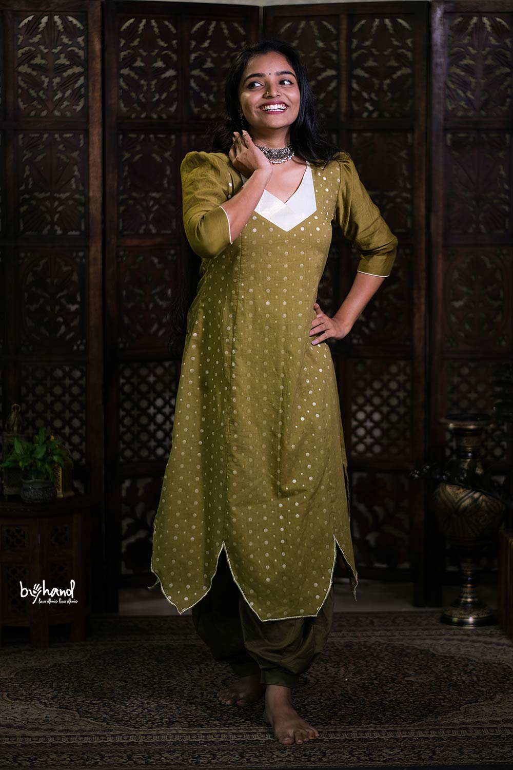 Green Dyed 3 Panel Aline Kurthi