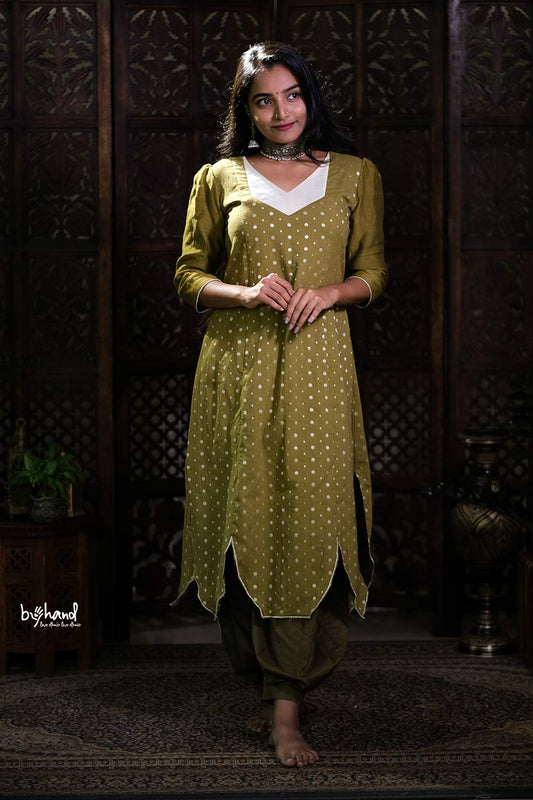Green Dyed 3 Panel Aline Kurthi
