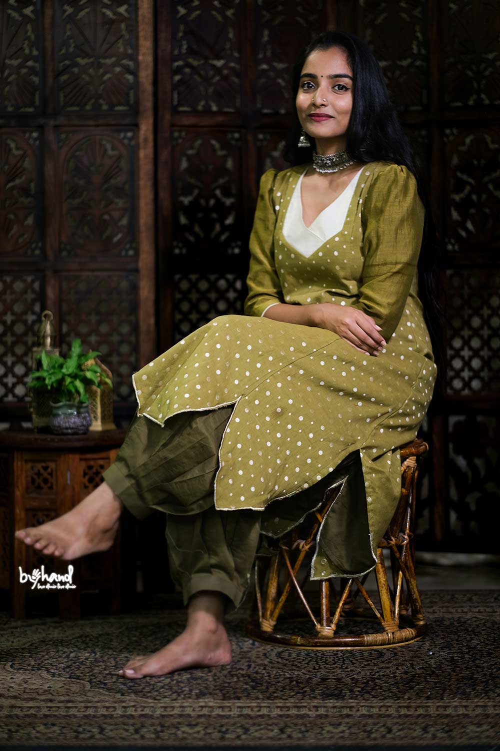 Green Dyed 3 Panel Aline Kurthi