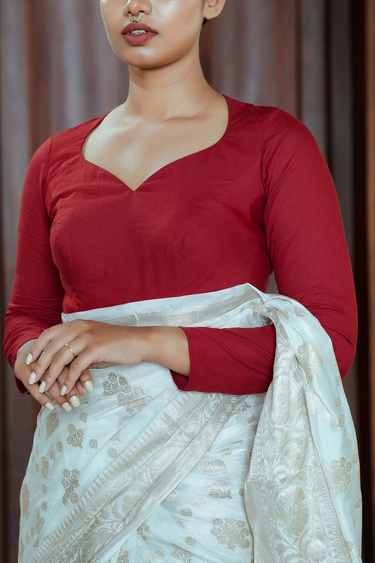 Red Mulcotton Dyed Saree Blouse